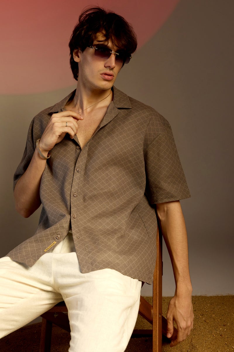 Campus Sutra Men's Peanut Brown Quad-Lined Oversized Shirt  - Image 1