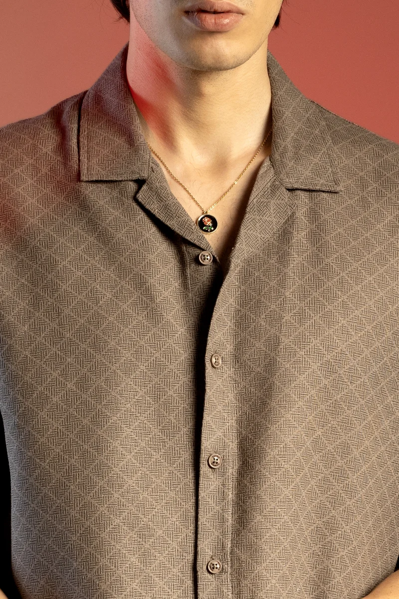 كامبوس سوترا Men's Peanut Brown Quad-Lined Oversized Shirt