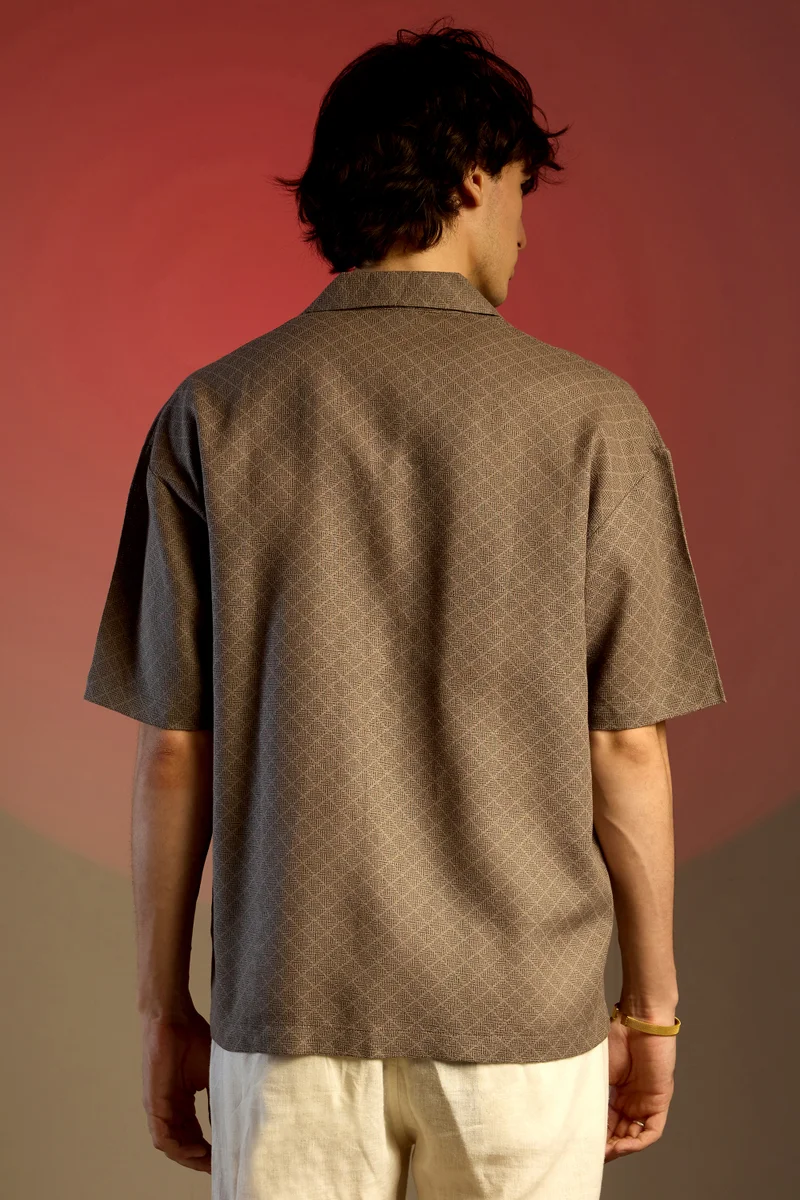 كامبوس سوترا Men's Peanut Brown Quad-Lined Oversized Shirt