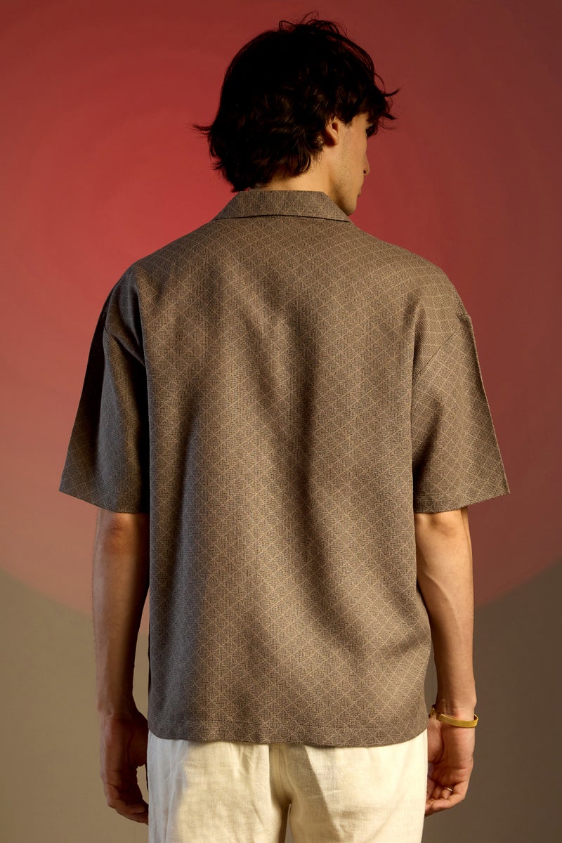 Campus Sutra Men's Peanut Brown Quad-Lined Oversized Shirt  - Image 5