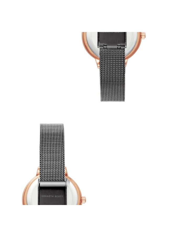 KENNETH SCOTT Kenneth Scott K22519-KMBB Women's Analog Display Watch & Stainless Steel Strap Black  - Image 4