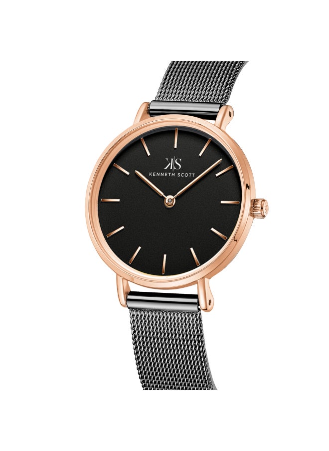 KENNETH SCOTT Kenneth Scott K22519-KMBB Women's Analog Display Watch & Stainless Steel Strap Black  - Image 3