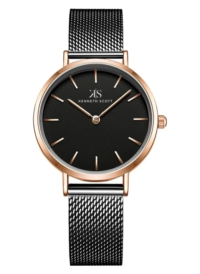 KENNETH SCOTT Kenneth Scott K22519-KMBB Women's Analog Display Watch & Stainless Steel Strap Black