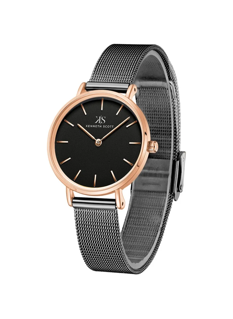 KENNETH SCOTT Kenneth Scott K22519-KMBB Women's Analog Display Watch & Stainless Steel Strap Black