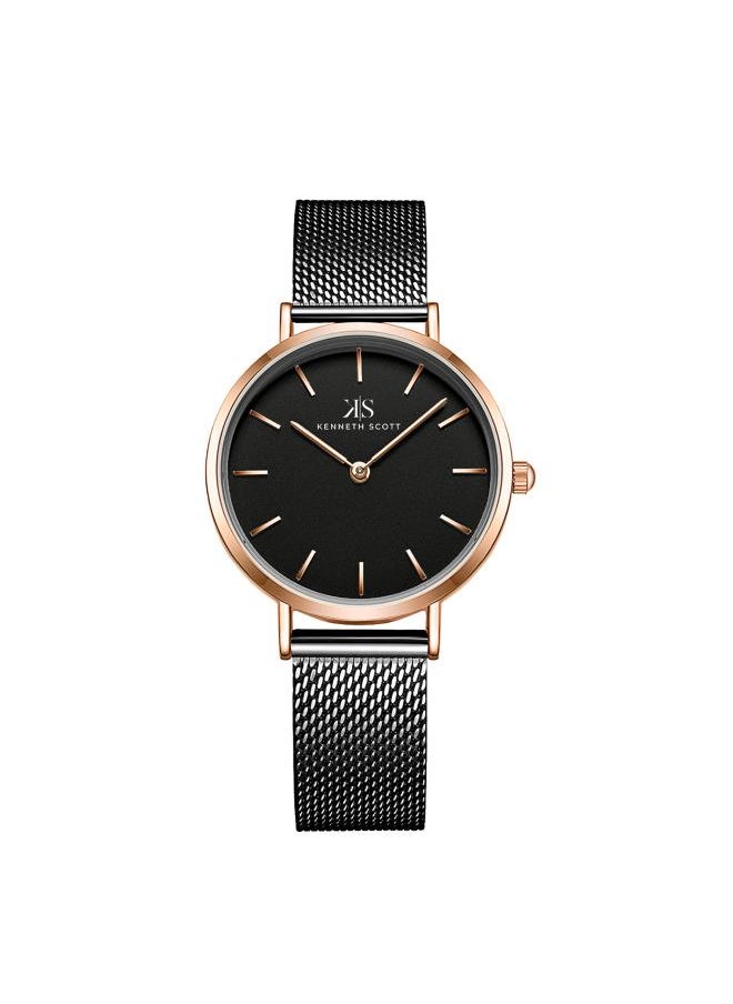 KENNETH SCOTT Kenneth Scott K22519-KMBB Women's Analog Display Watch & Stainless Steel Strap Black  - Image 2