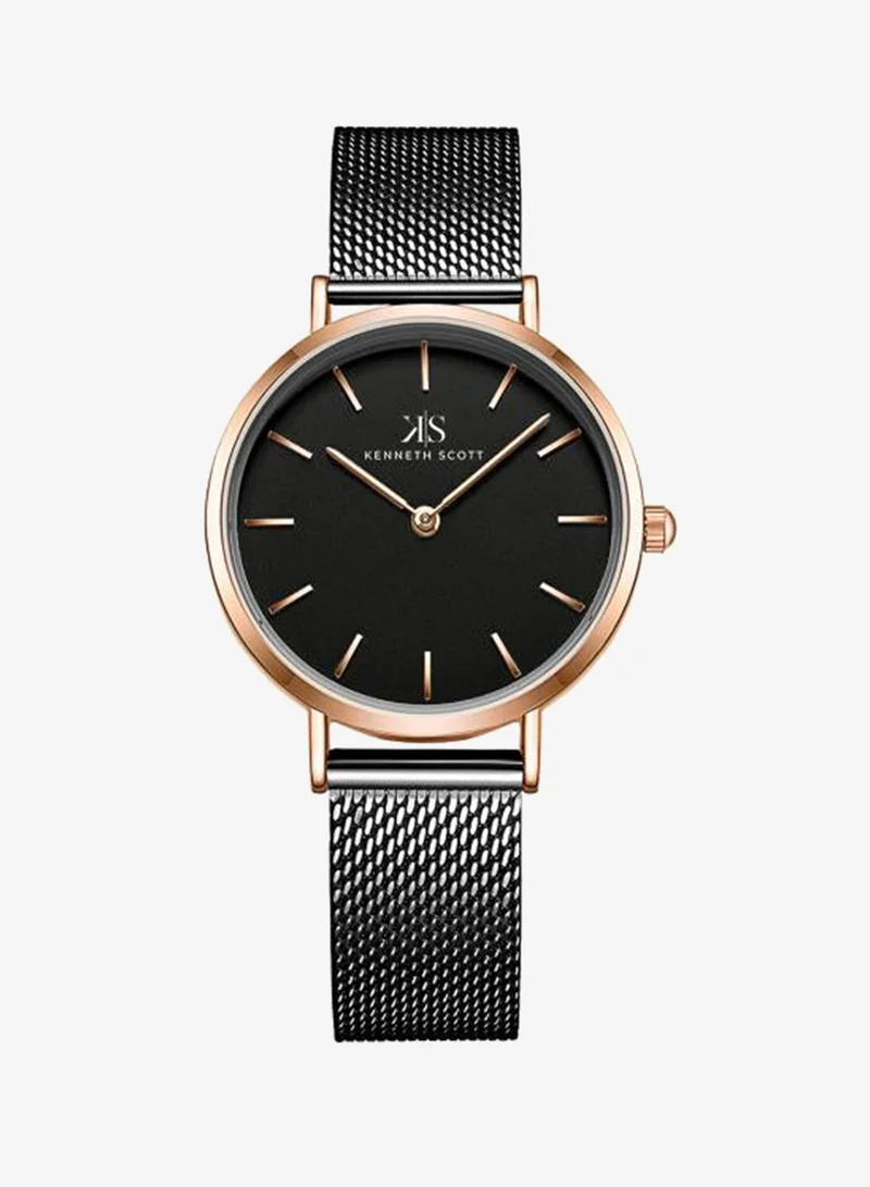 Kenneth Scott Kenneth Scott K22519-KMBB Women's Analog Display Watch & Stainless Steel Strap Black