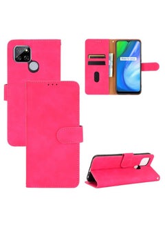 HuHa Case Cover For Realme V3 Solid Color Skin Feel Magnetic Buckle Horizontal Flip Calf Texture PU Leather Case with Holder & Card Slots & Wallet Rose Red 