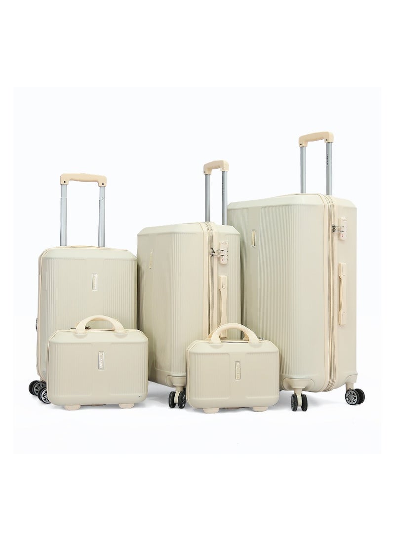 GIORDANO Giordano Hardside Luggage Trolley Bag 5 Pieces set,Beige (BC-12&14,S-20,M-24,L-28 Inch)  - Image 1