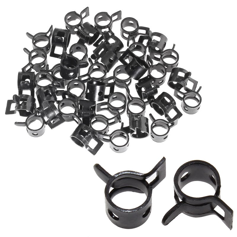 Rierdge 40 Pcs 14 ID Spring Band Type Clamps 6mm Fuel Hose Clamps Fasteners Black Spring Hose Clip for Fuel Hose Line Water Pipe Air Tube Silicone Hose Fit 6572mm OD Hose