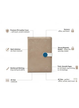 A5 Magnetic Closure Notebook Journal, Premium PU Leather Hardcover Notebook, Lined Writing Pages, Durable Stitched Journal, Portable Daily Planner Diary for Office, School, Travel, Meetings & Home (Multi-colour) - view 5