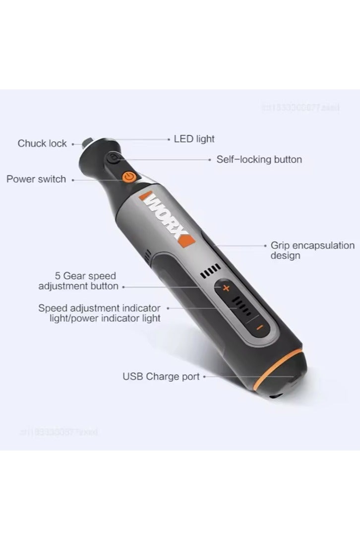 Worx WX106 Rotary Tool 8V Cordless Mini Drill Engraving Grinding Polishing Machine USB Charger Variable Speed Power Tools Set - Image 4