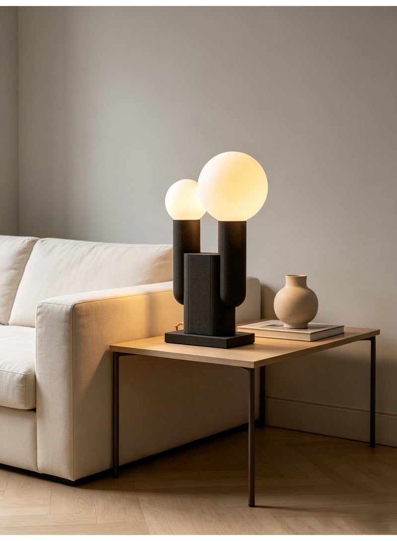 Modern Cactus Shape Table Lamp, 2-Light Frosted Glass Globe Desk Lamp, Creative Textured Black Resin Bedside Lamp, Decorative Night Light for Bedroom Living Room Study Home Decor - Image 5