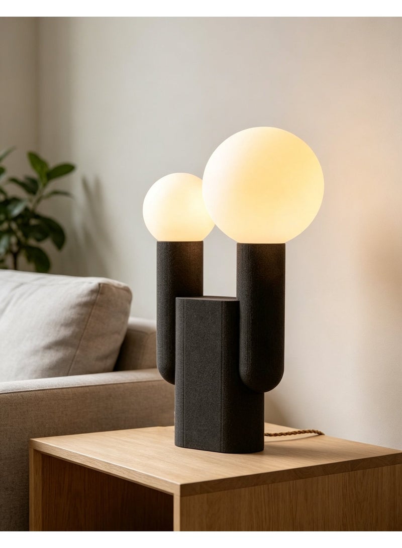 Modern Cactus Shape Table Lamp, 2-Light Frosted Glass Globe Desk Lamp, Creative Textured Black Resin Bedside Lamp, Decorative Night Light for Bedroom Living Room Study Home Decor - Image 4