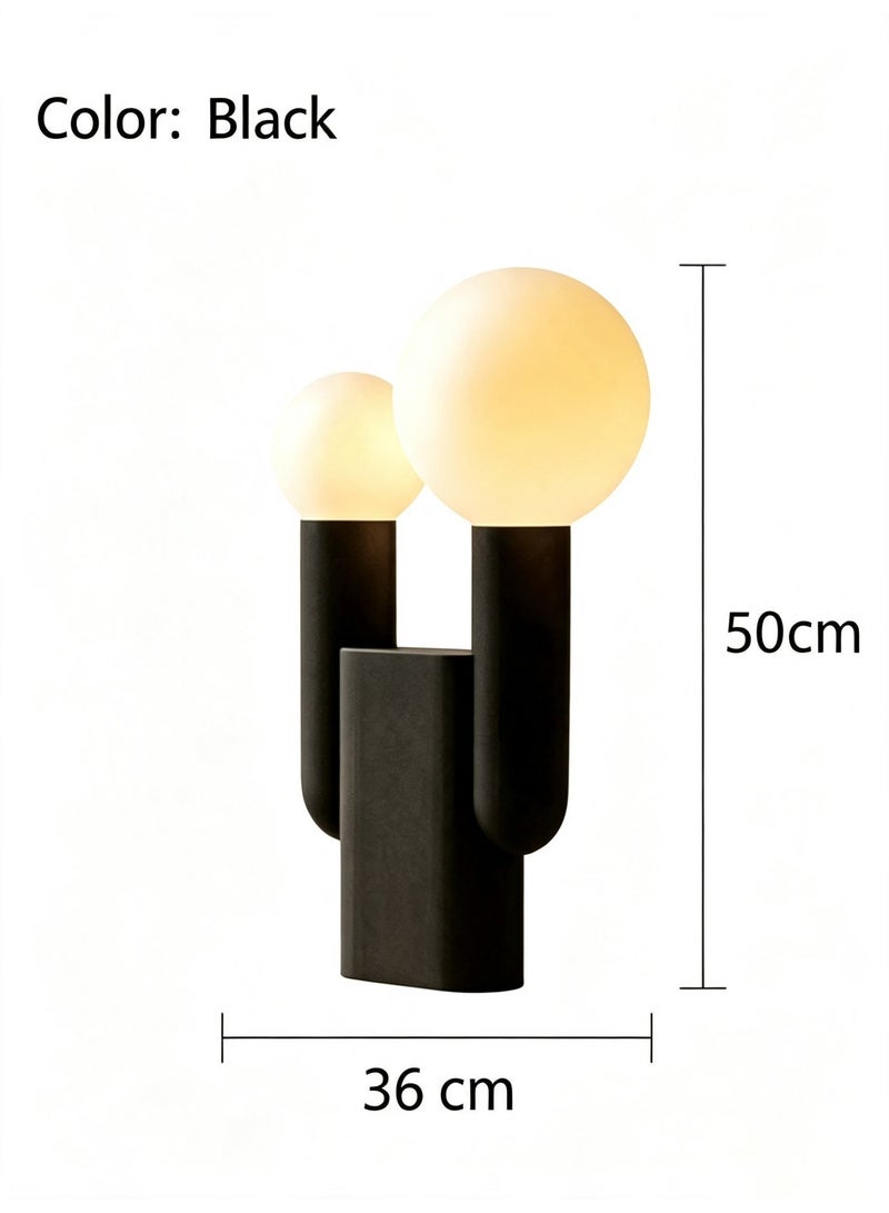 Modern Cactus Shape Table Lamp, 2-Light Frosted Glass Globe Desk Lamp, Creative Textured Black Resin Bedside Lamp, Decorative Night Light for Bedroom Living Room Study Home Decor - Image 2