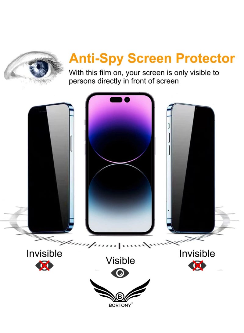 BORTONY 14 Pro Privacy Full Coverage Screen Protector Anti-Spy Tempered Glass Film Edge to Edge Protection Case Friendly for iPhone 14 Pro 6.1-Inch - Image 3