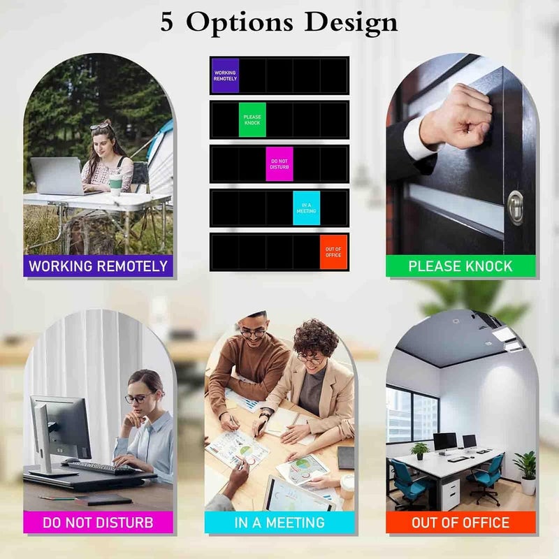 Blirik Privacy Door Sign, Do Not Disturb, Please Knock, In A Meeting, Out of Office, Working Remotely - Magnetic Slider Sign for Meeting Room or Any Room Need Privacy - Black - Image 2