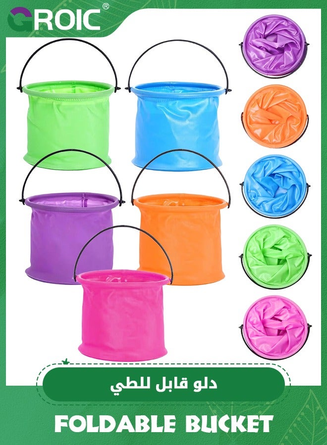 GROIC 5 Pcs Mini Folding Beach Bucket, Paint Brush Washing Bucket, Perfect for Beach and Water Games, Outdoor Garden Watering, Washing, Camping, Travel, Picnic - Image 1