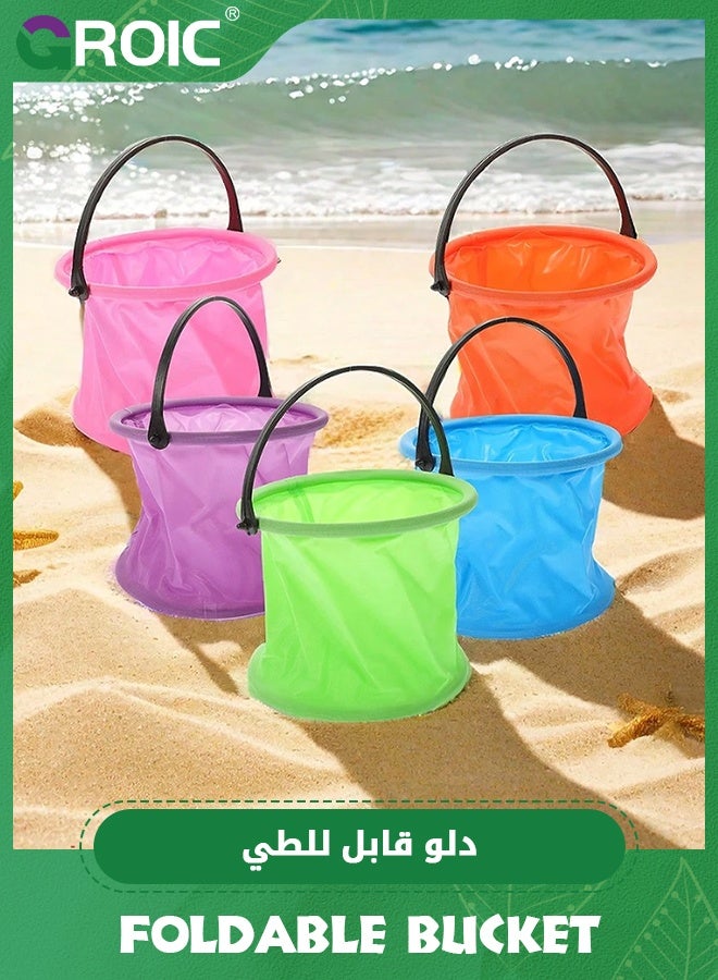GROIC 5 Pcs Mini Folding Beach Bucket, Paint Brush Washing Bucket, Perfect for Beach and Water Games, Outdoor Garden Watering, Washing, Camping, Travel, Picnic - Image 5
