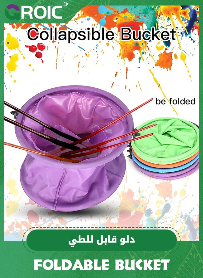 GROIC 5 Pcs Mini Folding Beach Bucket, Paint Brush Washing Bucket, Perfect for Beach and Water Games, Outdoor Garden Watering, Washing, Camping, Travel, Picnic - Image 3