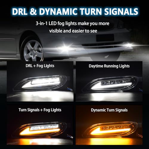 SINYATO INDUST LED Fog Lights with DRL and Dynamic Turn Signal for Toyota Camry 2002-2004/ Corolla 2005-2008/ Solara 2002-2003, Fog Lamp Assembly Replacement with Start-up Animation, 1 Pair - Image 2