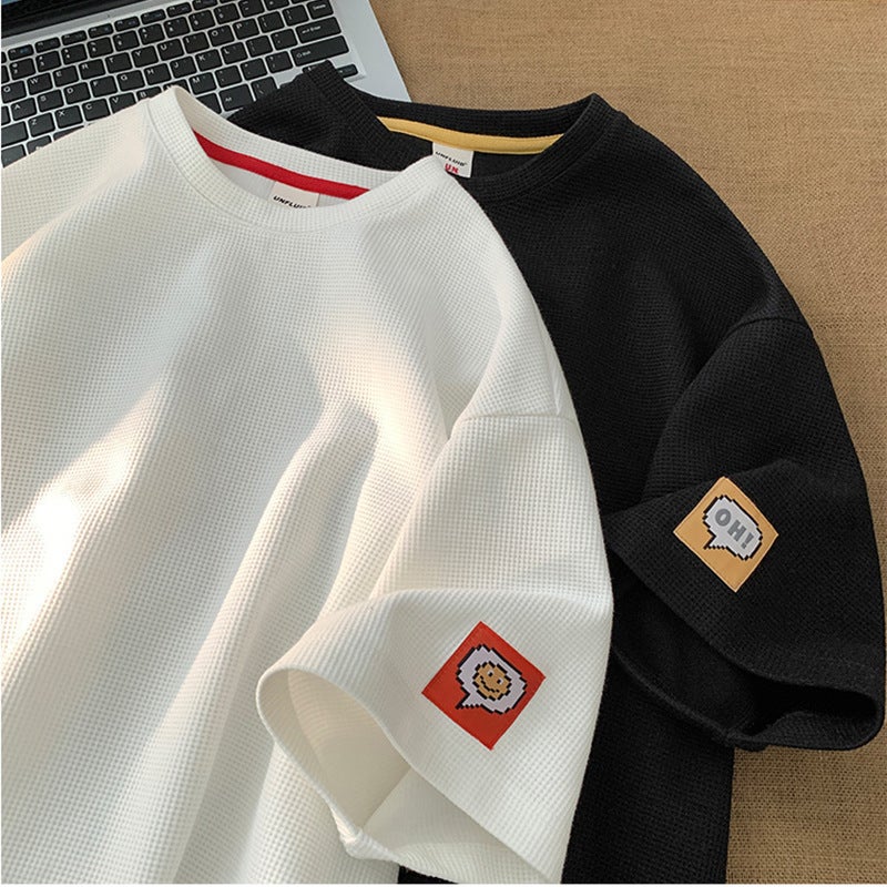 Waffled T-Shirt Men'S Short-Sleeved Summer Thin Instagram Popular Brand Loose All-Match Round Neck Half-Sleeved Top Hong Kong Style T-Shirt - Image 3