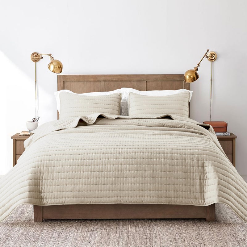 ROARINGWILD Neutral Beige Twin Size Quilt Bedding Sets with 1 Pillow Sham, Lightweight Soft Bedspread Coverlet, Quilted Blanket Thin Comforter Bed Cover for All Season, 2 Pieces, 68x90 inches - Image 2