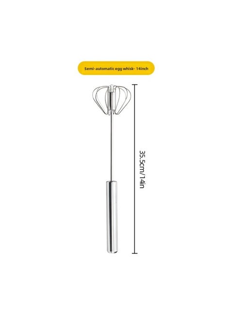 A Generation Of Stainless Steel Manual Egg Beater Household Semi-automatic Hand-held Milk Foam Spring Mixing Baking Tool-Color:14inch Semi-automatic Egg Whisk