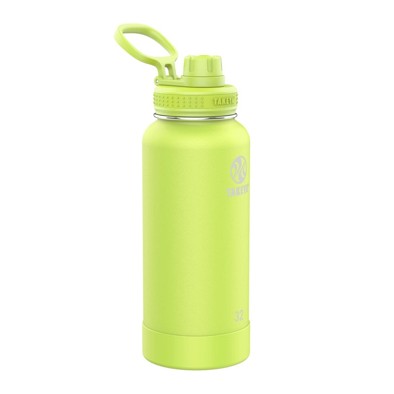 Takeya Actives Water Bottle with Spout Lid  Bottle with Double Stainless Steel Insulation  Dishwasher Safe  BPAFree  Bottle with Spout Lid  Removable Bumper  32 oz Citron Green