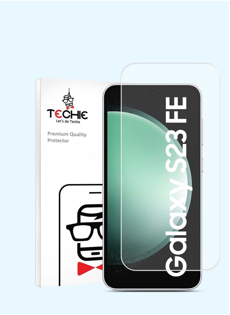 Techie HD Tempered Glass Screen Protector for Samsung Galaxy S23 FE - Anti Reflection Anti Bubbles 9H Hardness 0.33 mm Rounded Edges Easy Installation  - Image 1