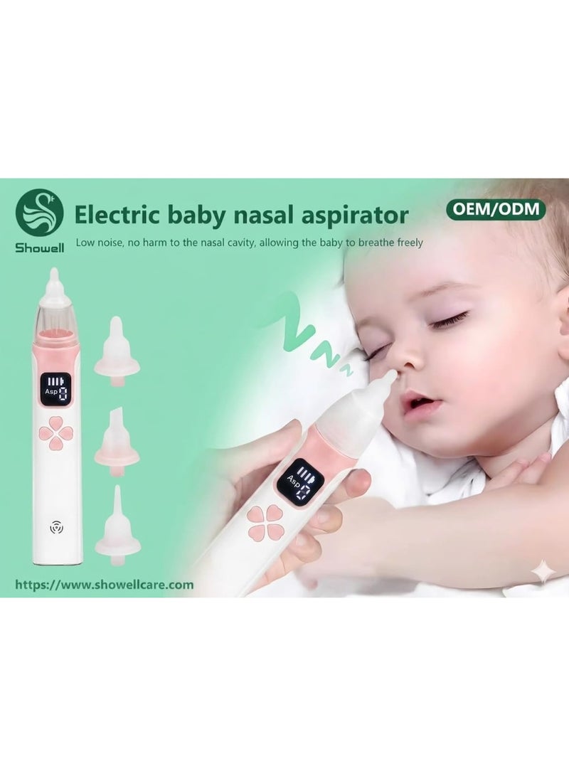 شفاط أنف كهربائي للأطفال والرضع مزود بشاشة رقمية، منظف مخاط أوتوماتيكي مع 4 رؤوس سيليكون طبية ناعمة ومستويات شفط متعددة للعناية بحديثي الولادة (أبيض/وردي) - Image 3