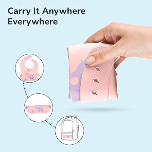 R for Rabbit Safari Silicone Bib for Baby Food Feeding BPA Free, Baby Apron Adjustable Straps, Built-in Food Pocket Mess Free, Waterproof, Washable & Reusable Ideal for Babies 6 to 36 Months (Peach) - Image 3