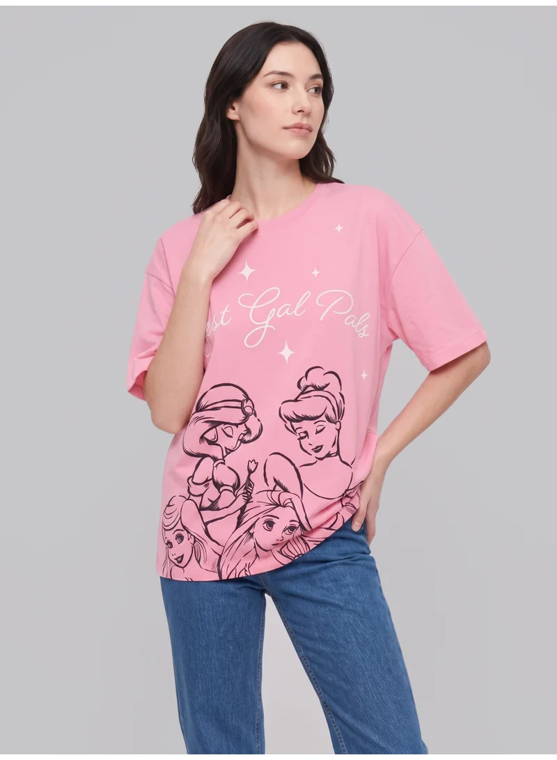 Disney  Disney Women’s Oversized Drop-Shoulder Graphic T-Shirt – Snow White and Princess Print Crew-Neck Casual Top for Women | Best Price UAE