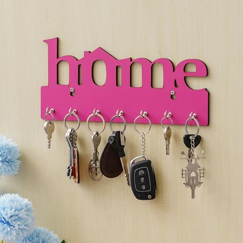 Webelkart Premium Home Keys Wooden Key Holder (29 cm x 13.5 cm x 0.4 cm, Wood) 7 Hook - Decorative Items for Home Decor (Pink) - Image 2