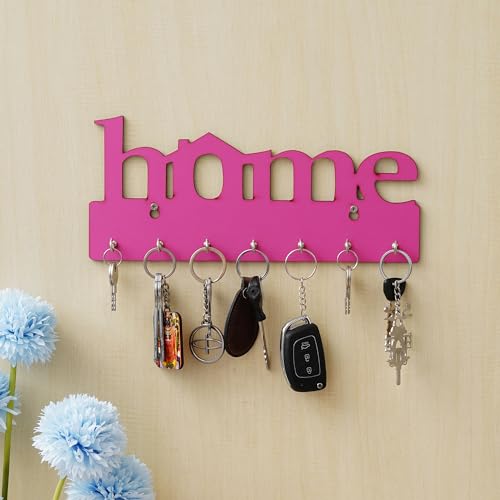 Webelkart Premium Home Keys Wooden Key Holder (29 cm x 13.5 cm x 0.4 cm, Wood) 7 Hook - Decorative Items for Home Decor (Pink) - Image 1
