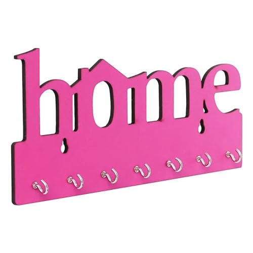 Webelkart Premium Home Keys Wooden Key Holder (29 cm x 13.5 cm x 0.4 cm, Wood) 7 Hook - Decorative Items for Home Decor (Pink) - Image 5