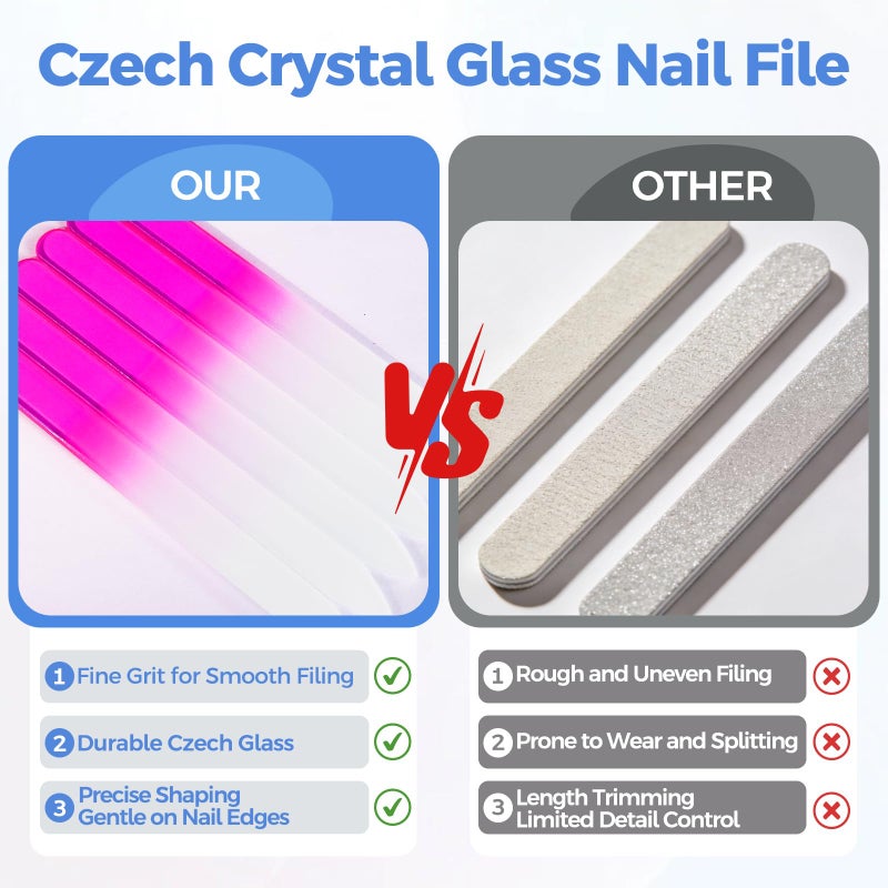SIUSIO 10 Pack Professional Czech Crystal Glass Nail Files Double Sided Etched Surface Files Gradient Rainbow Color for Acrylic Nail Emery Boards & Buffer (Pink) - Image 4