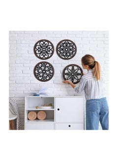 MIRFA Wooden Wall Art With Self Adhesive Base - Black (Wagon Wheels - Pack of 4)  - Image 2