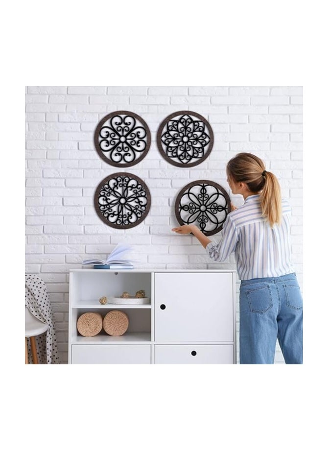MIRFA Wooden Wall Art With Self Adhesive Base - Black (Wagon Wheels - Pack of 4)  - Image 2