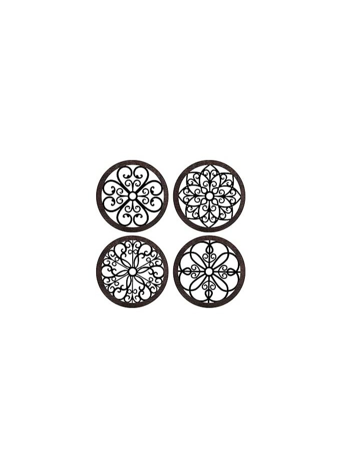 MIRFA Wooden Wall Art With Self Adhesive Base - Black (Wagon Wheels - Pack of 4)  - Image 1