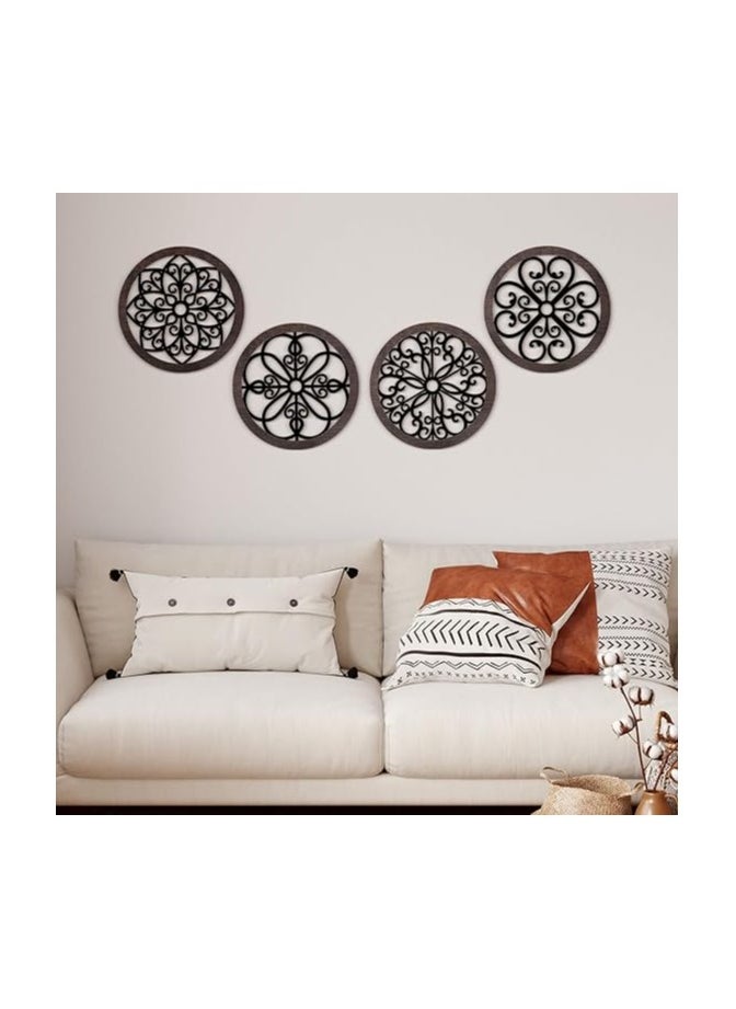 MIRFA Wooden Wall Art With Self Adhesive Base - Black (Wagon Wheels - Pack of 4)  - Image 4