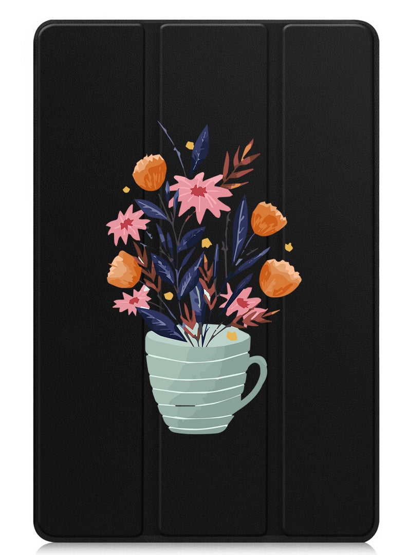 Theodor Protective Flip Case For Xiaomi Redmi Pad Pro (2024) With Trifold Stand Auto Wake Sleep Shockproof Cover Cup of Flower - Image 1