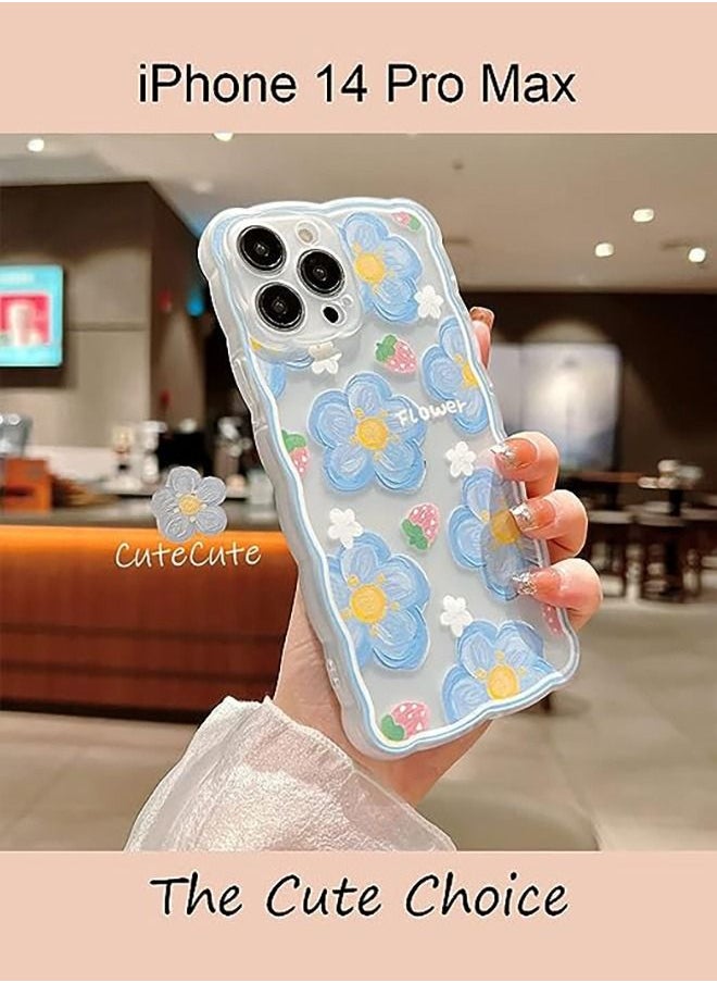 Generic Aesthetic Lovely iPhone 14 Pro Max Case for Women, Lovely Floral Pattern Wave Comfortable Grip Design for Girls, Slim Yet Protective Shockproof TPU Clear Case for iPhone 14 Pro Max - Strawberry  - Image 2
