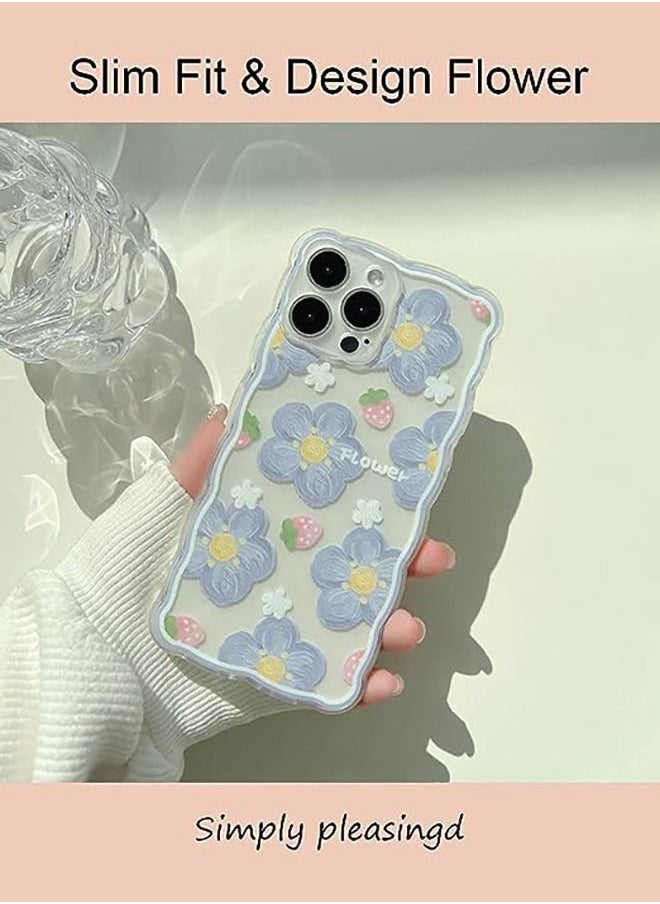 Generic Aesthetic Lovely iPhone 14 Pro Max Case for Women, Lovely Floral Pattern Wave Comfortable Grip Design for Girls, Slim Yet Protective Shockproof TPU Clear Case for iPhone 14 Pro Max - Strawberry  - Image 3