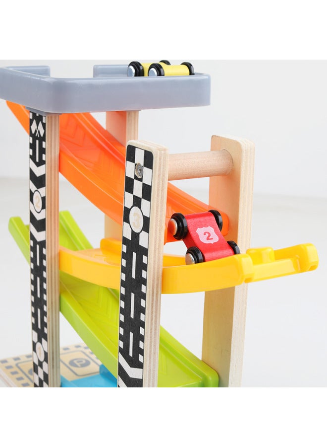 Children's Wooden Fun Inertia Track Slide Game Visual Tracking Four-Layer Roller Coaster Glider Toy-Color:Fun Glider  - Image 3