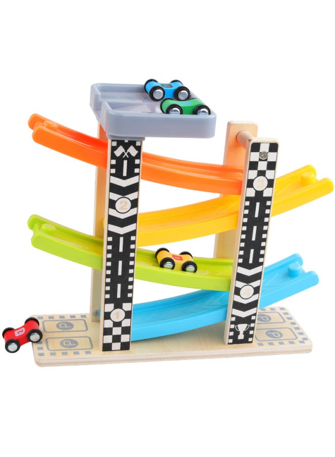 Children's Wooden Fun Inertia Track Slide Game Visual Tracking Four-Layer Roller Coaster Glider Toy-Color:Fun Glider  - Image 1