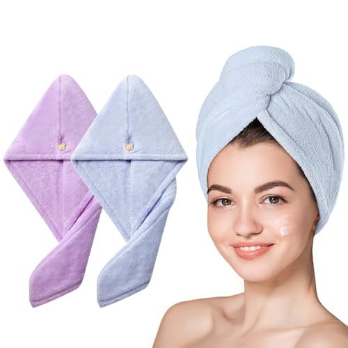 Yellow Weaves 2 Pcs Microfiber Hair Towel Wrap for Women Super Absorbent Head Towel Wrap for Ladies Hair Turban Quick Drying Microfiber Towel for Hair Salon Quality Hair Dry Cap (Multicolor) - Image 1