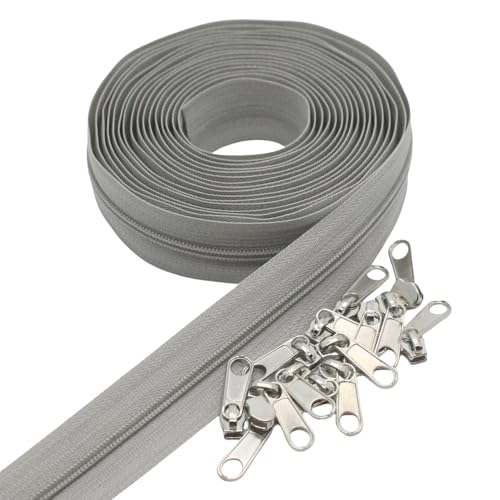 YaHoGa #3 Grey Nylon Coil Zippers by The Yard Bulk 10 Yards with 25pcs Sliders for DIY Sewing Tailor Crafts Bags (#3 Grey) - Image 3