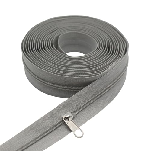 YaHoGa #3 Grey Nylon Coil Zippers by The Yard Bulk 10 Yards with 25pcs Sliders for DIY Sewing Tailor Crafts Bags (#3 Grey) - Image 1