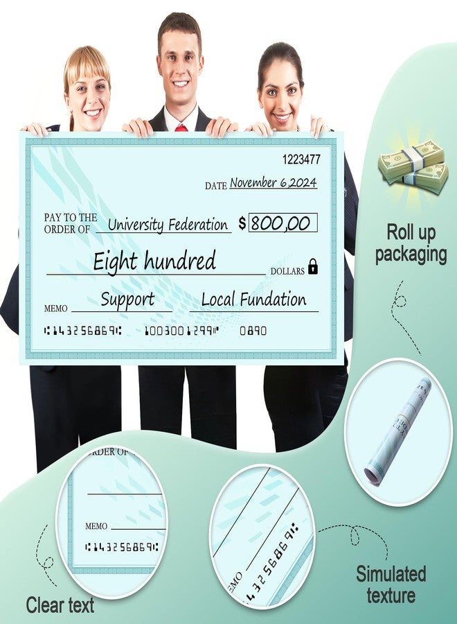 MLcnleS Big Checks for Presentations - Huge 30x16 Inch Fake Check for Awards & Donations - Reusable & Perfect for Events - Image 4