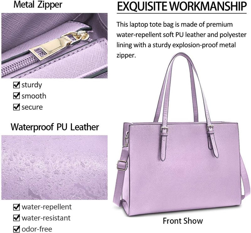 NUBILY Laptop Bag for Women Waterproof Lightweight Leather 15.6 Inch Computer Tote Bag - Image 2